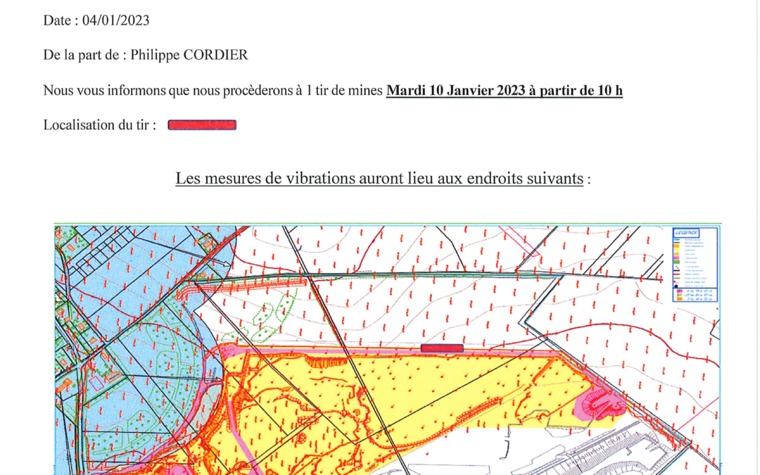 Avis de tir de mines prévu le mardi 10 janvier 2023 – Carrière MEAC des Aucrais